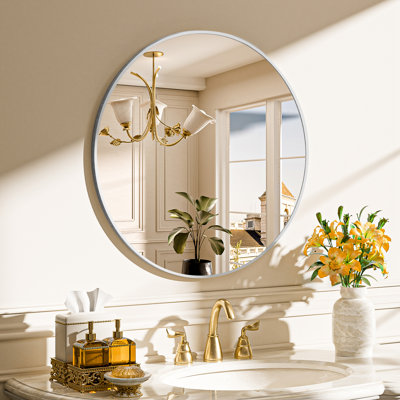 Round/Circle Vanity Mirror with Aluminum Alloy Frame, HD Tempered Glass, French Cleat Mounted Wall Decor Bathroom Vanity Mirror