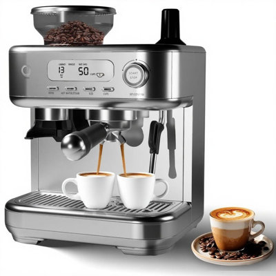 Machine à espresso 15 bars avec moulin, mousseur à lait, eau chaude et réservoir amovible de 78 oz