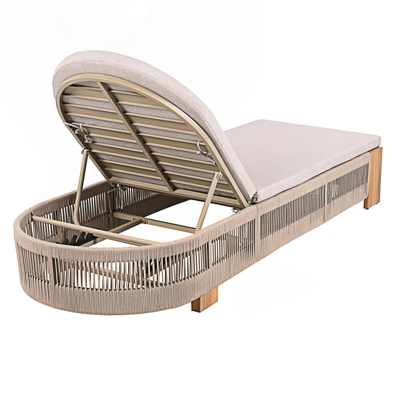 Set Of 2 Outdoor Patio Adjustable Uncushioned Lounge Chair, Beige, 2