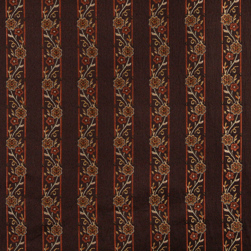 Tissu rayé brodé, Rouge / Brun