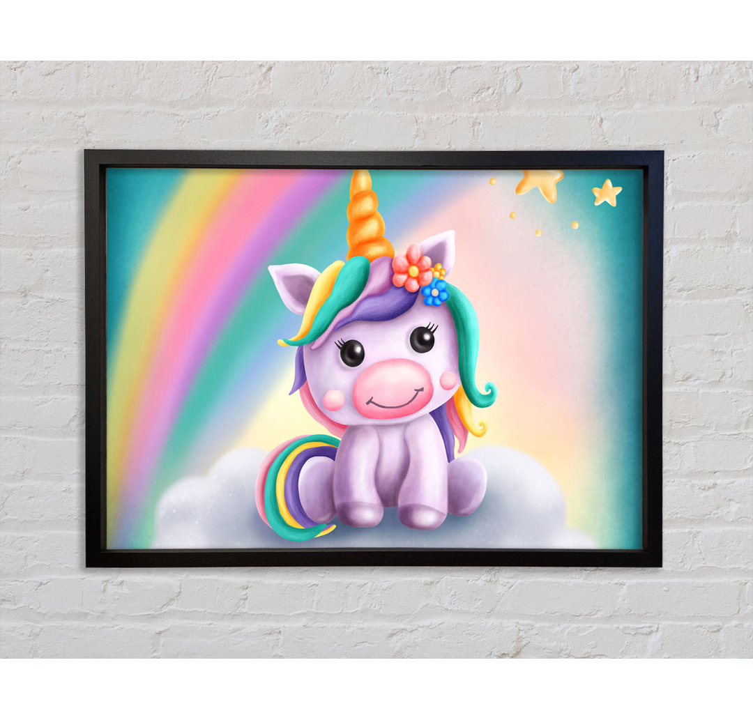 Einhorn Regenbogen Happy - Einzelner Bilderrahmen Kunstdrucke auf Leinwand