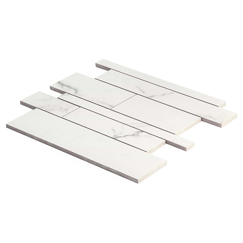 Dreamstone Railroad Porcelain Mosaic, Statuario Venato Polished
