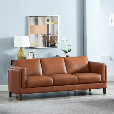 Leather 3 Couch In Rich Brown - Surface, Soft Cushions, Wooden Frame . On Seating Areas. Foam Cushions With Feather Down & Pocket Coils. Wood Frame. No Sag Seat Springs. 85.73 In. D X 37.23 W 31.69