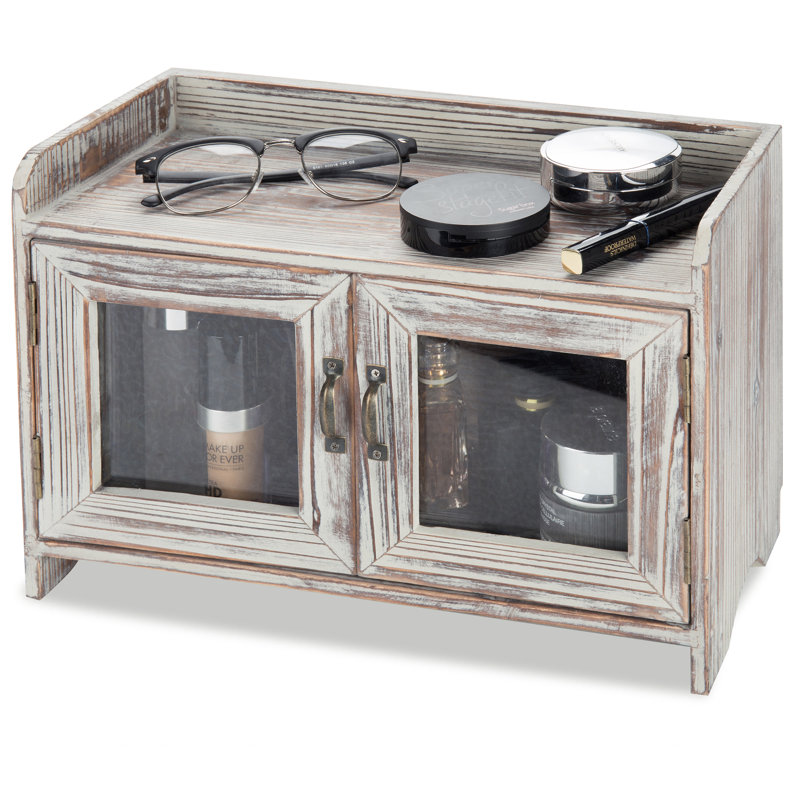 Solid Wood Rectangle Accent Cabinet, Brown/White