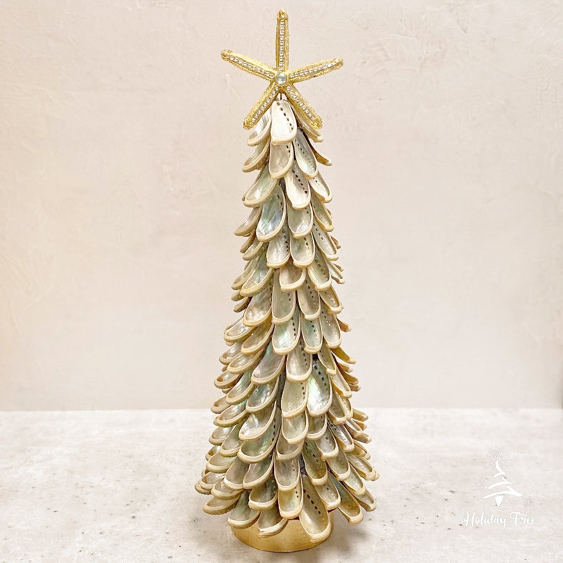 Arbre de Noël fait à la main à thème côtier avec coquillages d'ormeau, H 24 po x l 9 po x P 9 po