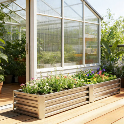 Boîte à fleurs stable, jardinière surélevée pour l'extérieur - acier galvanisé, revêtement à l'eau, développement de racines naturelles à fond ouvert, lit de jardin de l 23,5 po, rouille, drainage rapide, facile à assembler, croissance idéale