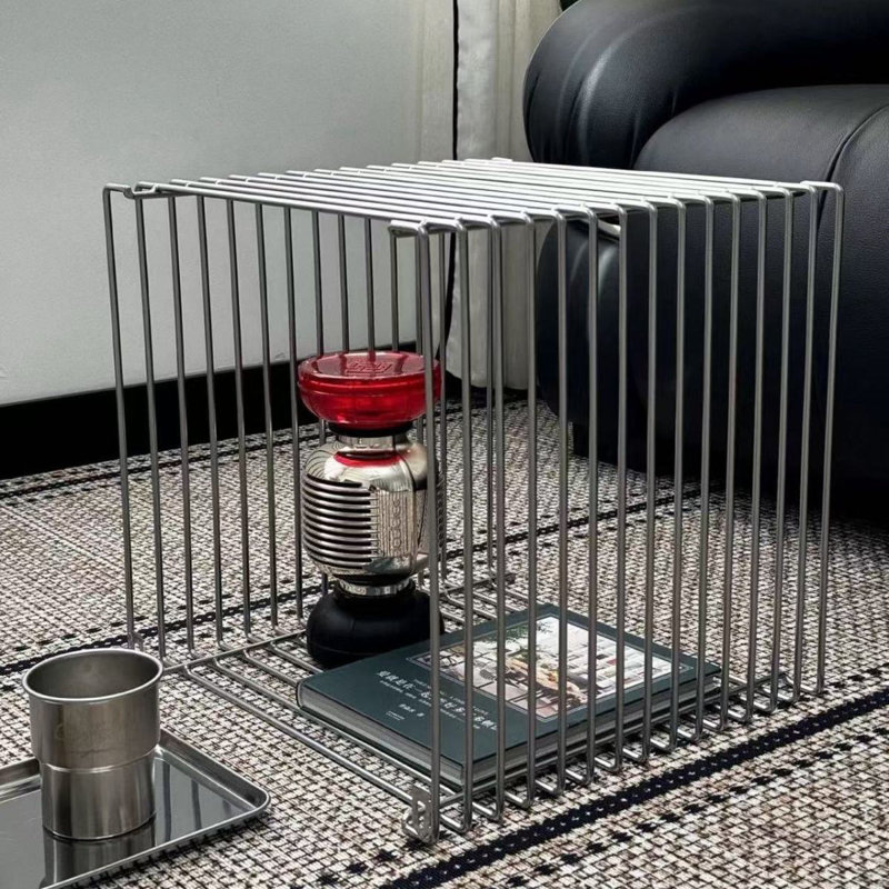 Simple Square Retro Side Table Bedside Table Coffee Table, Fashion Metal Silver Coffee Table Magazine