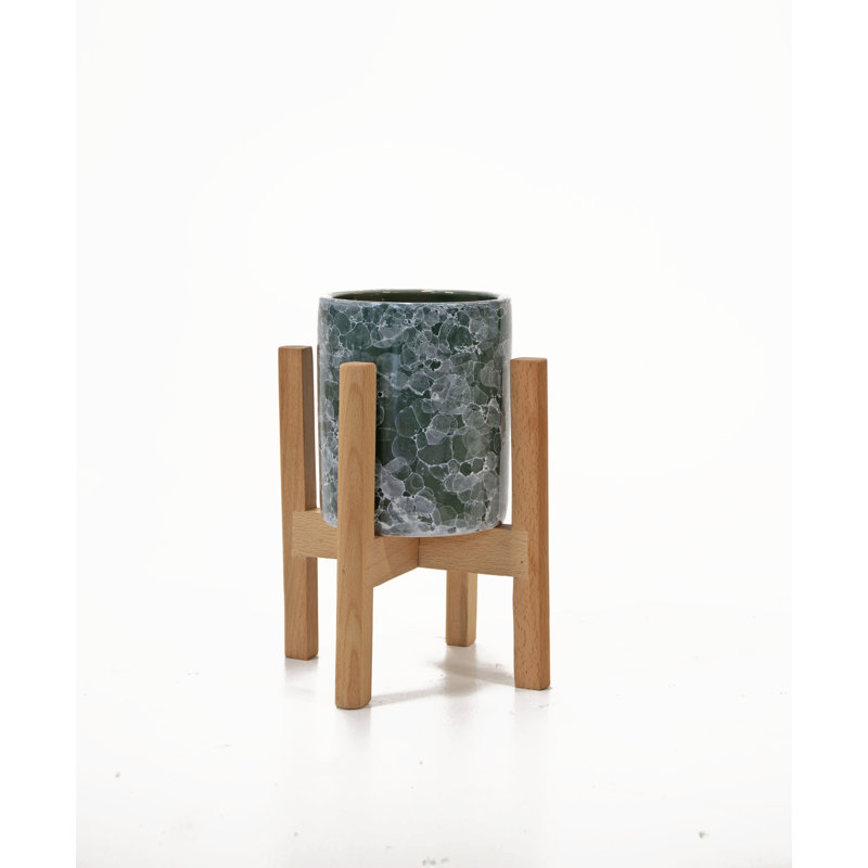 Pot de fleurs en bois, H 5 po x l 4,7 po x P 4,7 po, Marbre vert / naturel