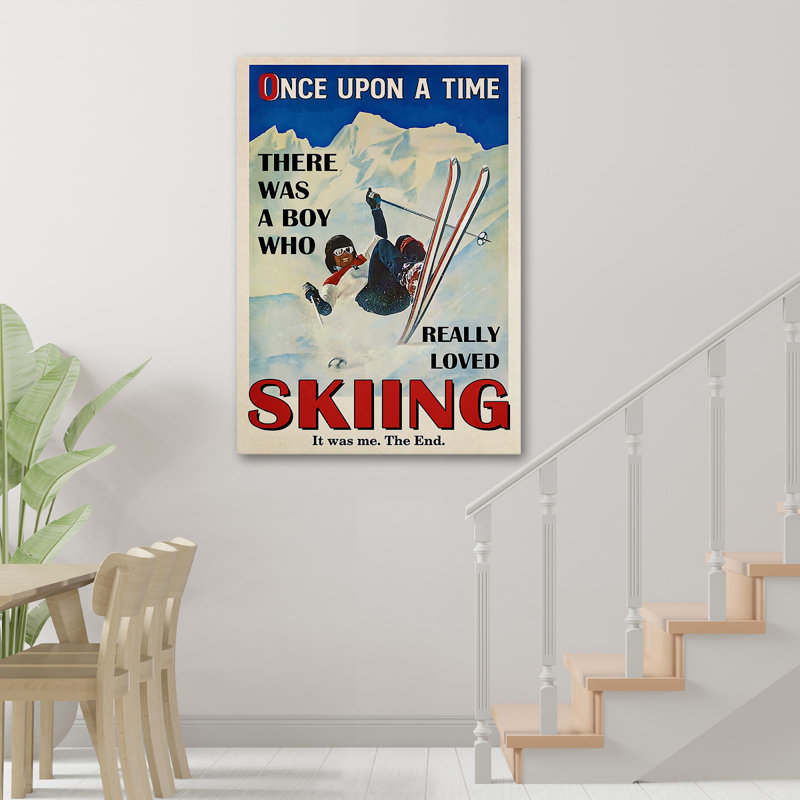Toile tendue avec un garçon qui aime vraiment skier, H 36 po x l 24 po x P 2 po