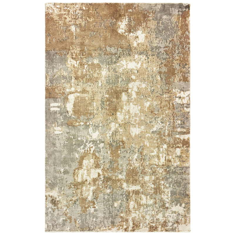 Tapis abstrait gris / brun noué à la main Kirkpatrick, Rectangle 9 pi x 12 pi