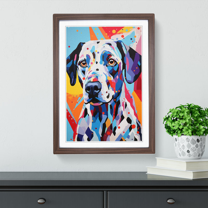 Dalmation Geometric Art - Framed Print, 64cm H x 46cm W, Walnut Framed