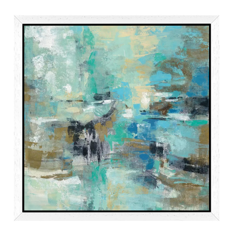 Fjord Reflections by Silvia Vassileva - Painting on Canvas, White Floater Frame, 93.98 cm H x 93.98 cm W
