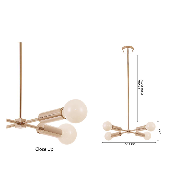 Lustre spoutnik moderne 4 lumières Livilla, Or, H 4 po x l 15,75 po x P 15,75 po