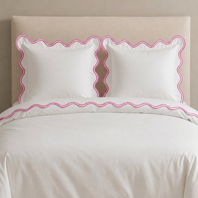 400TC Cotton Sateen Luxurious Double Scalloped Duvet Cover Set