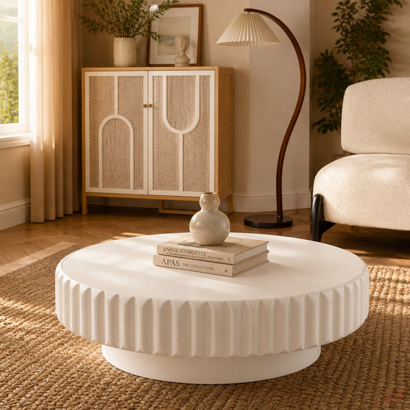 Table de rangement cannelée avec couvercle amovible, texture élégante, parfaite pour la vie moderne