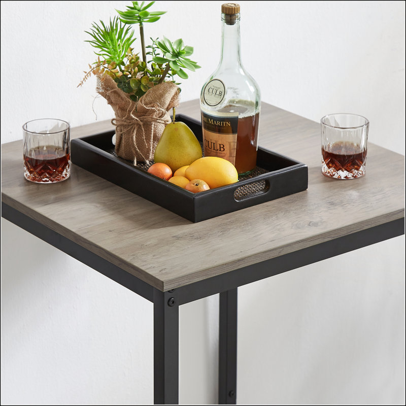 Ensemble de table de bar peu encombrante avec 2 tabourets en cuir de polyuréthane, patins réglables et bureau brun rustique pour les petits espaces