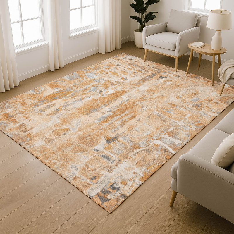 Premium Machine Washable Mayfield AMF2120 Abstract Rug, 3' x 5', Orange