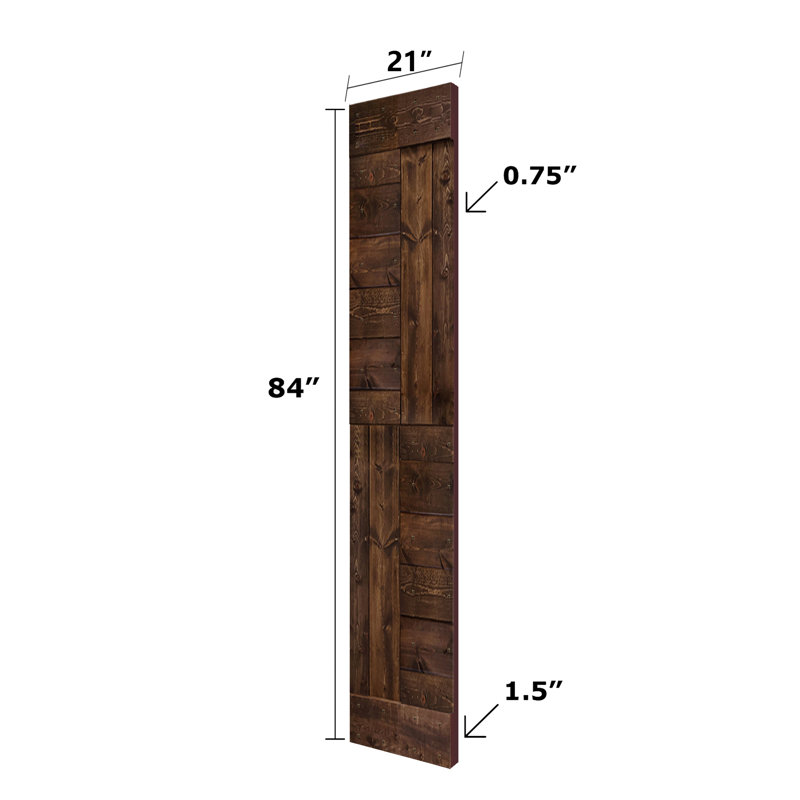 Porte à deux branches en bois massif en forme de S avec rail de quincaillerie - Assemblage requis, Café Kona, 42 po x 84 po