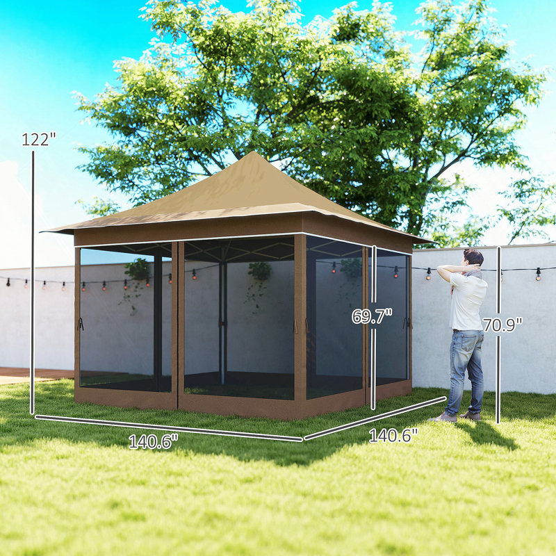 Adjustable Height Pop Up Tent,Canopy Tent with Mesh Netting,with Carry Bag,for Garden,Patio, Beige