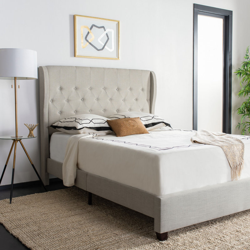 Christerfer Tufted Upholstered Low Profile Standard Bed, Full, Light Gray