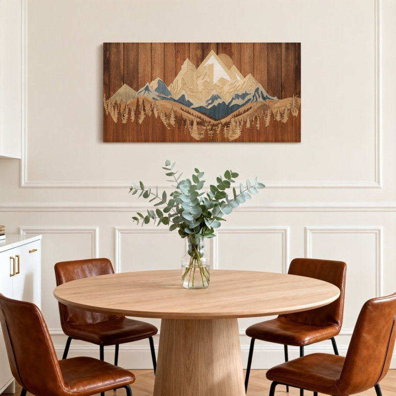 Paysage et nature, chaîne de montagnes, scène de forêt, art sur bois, H 24 po x l 48 po