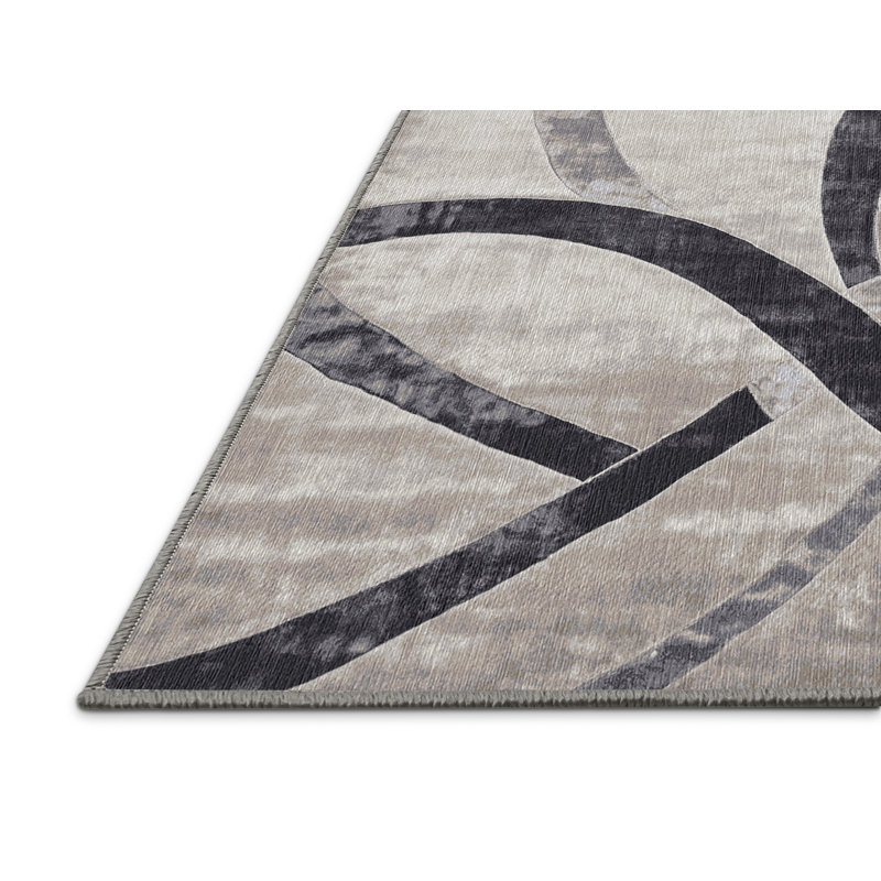 Machine Washable Gray Area Rug, Round 4'
