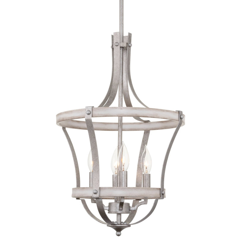 Rosalind Wheeler Kimberling 22.5" 4-Light Modern Rustic Pendant Chandelier, Wood Style Metal Frame, White Ash