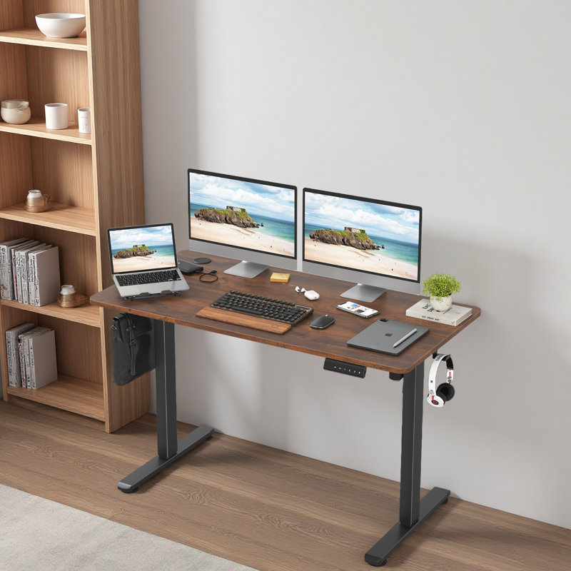 Bureau de travail électrique à hauteur réglable, H 47 po x l 48,43 po x P 24 po, Brun-roux / noir