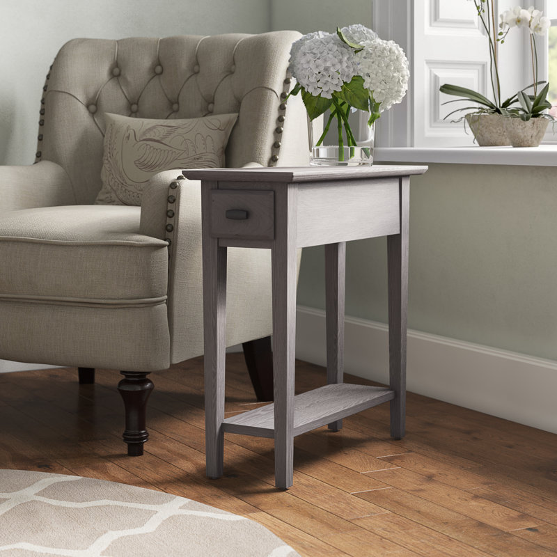 Solid + Manufactured Wood Narrow Chairside Table, Smoke Gray