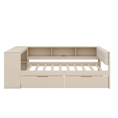 A Platform Bed That Boasts Storage Shelves, Drawers, A Convenient Charging Station, And A Comfortably Upholstered Headboard by Latitude Run