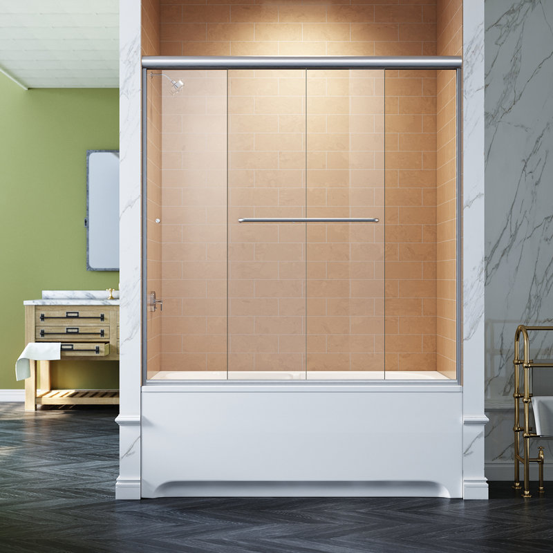 57.5-60” W X 57.4” H Semi-Frameless Tub Door, Brushed Nickel