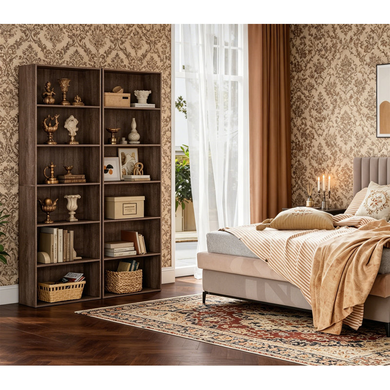 6-Tier Open Bookcase, Freestanding Tall Display Shelf for Bedroom Living Room Office, Oak