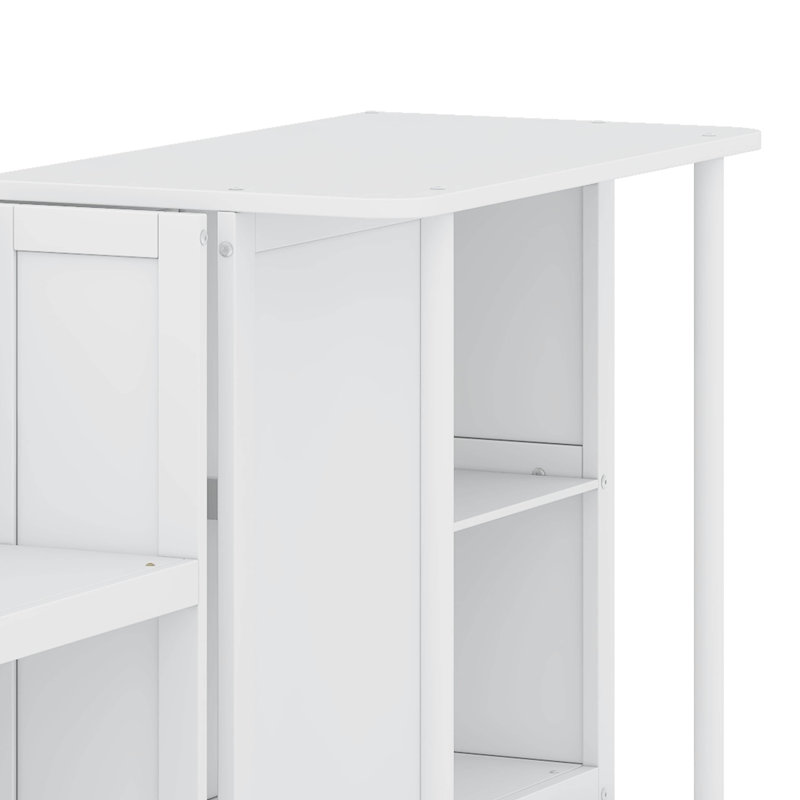 Multi-Functional Twin Size Platform Bed With Desk And Bookcase At The End Of The Bed, Trundle And 3 Drawers, White