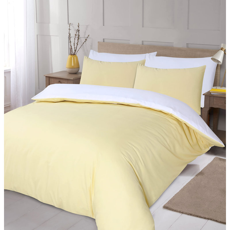 NightComfort Solid Yellow White Cotton Rich Duvet Cover Set with Pillowcase, Single - 1 Standard Pillowcase
