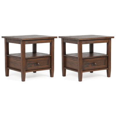 Hettie 20 Inch Solid Wood Transitional End Table In Distressed Charcoal Brown (Set Of 2)
