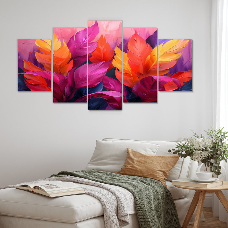 «Pink Yellow Feathered Fantasy I», ensemble de reproductions d'art mural plumes