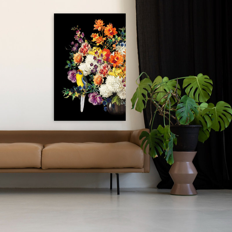 Art mural contemporain, "L'oiseau dans la nature morte", H 48 po x l 32 po