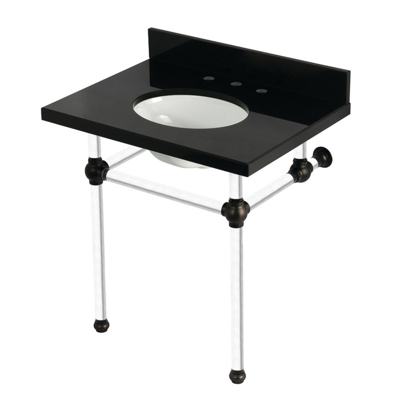 Kingston Brass Templeton 30-Inch Black Granite Console Sink with Acrylic Legs (8-Inch, 3-Hole), Oil Rubbed Bronze