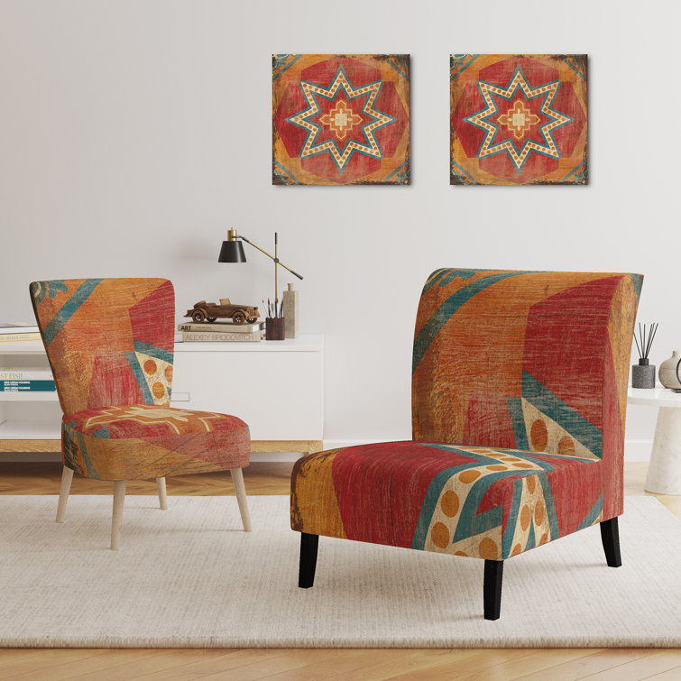 Moroccan Orange Tiles Collage I - Bohemian Chic Upholstered Slipper Chair
