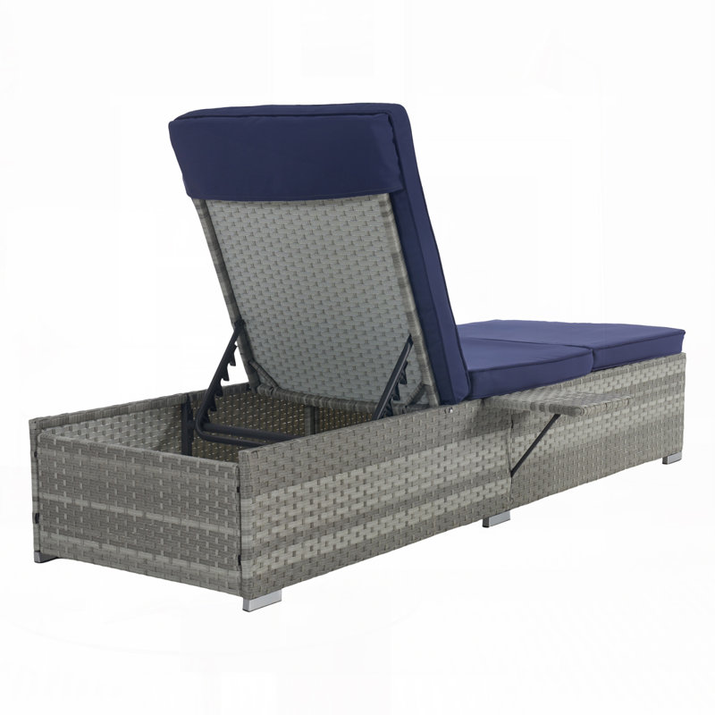 Outdoor Chaise Lounge Chair Set of 2 with Patio Pool Chairs Tanning Lounges for Outside, Dark Blue, Light Gray