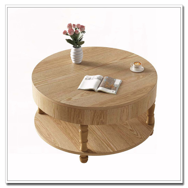 Table basse ronde avec rangement et compartiment caché, pieds de nivellement réglables