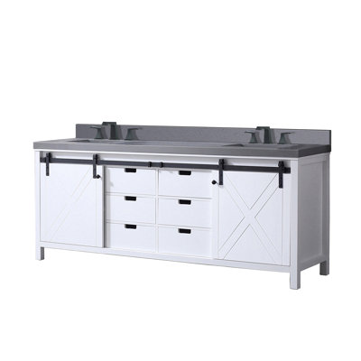 Double Bath Vanity 22 in. D, Grey Quartz Countertop and Faucet Set