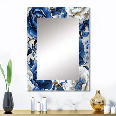 Speece cobalt bleu néo victorien roses motif victorien - miroir mural floral unique