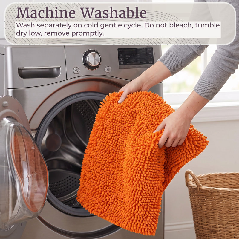 2 Piece Bathroom Rug Set - 32x21 Inch and 24x17 Inch Memory Foam Bath Mats with Chenille Shag Top for Stylish Bathroom Decor - Machine Washable Bath Rugs Set of 2 by Lavish Home (Orange)