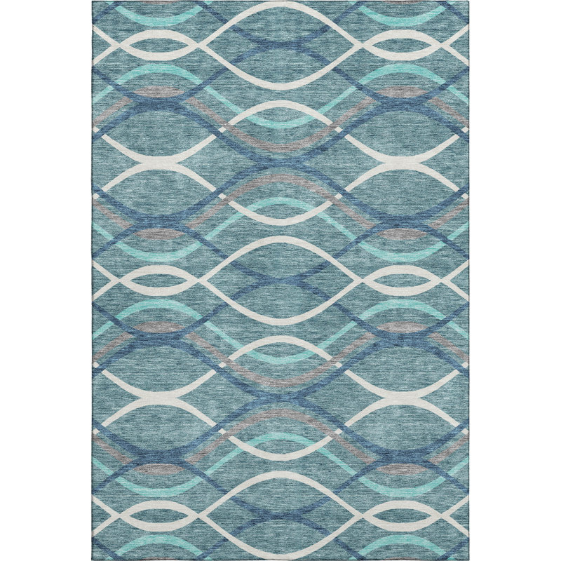 Premium Machine Washable Prisco Teal Rug, Rectangle 3' x 5'