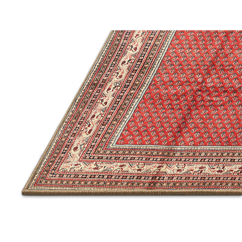 Tapis en laine rouge / beige, Rectangle 7 pi x 10 pi