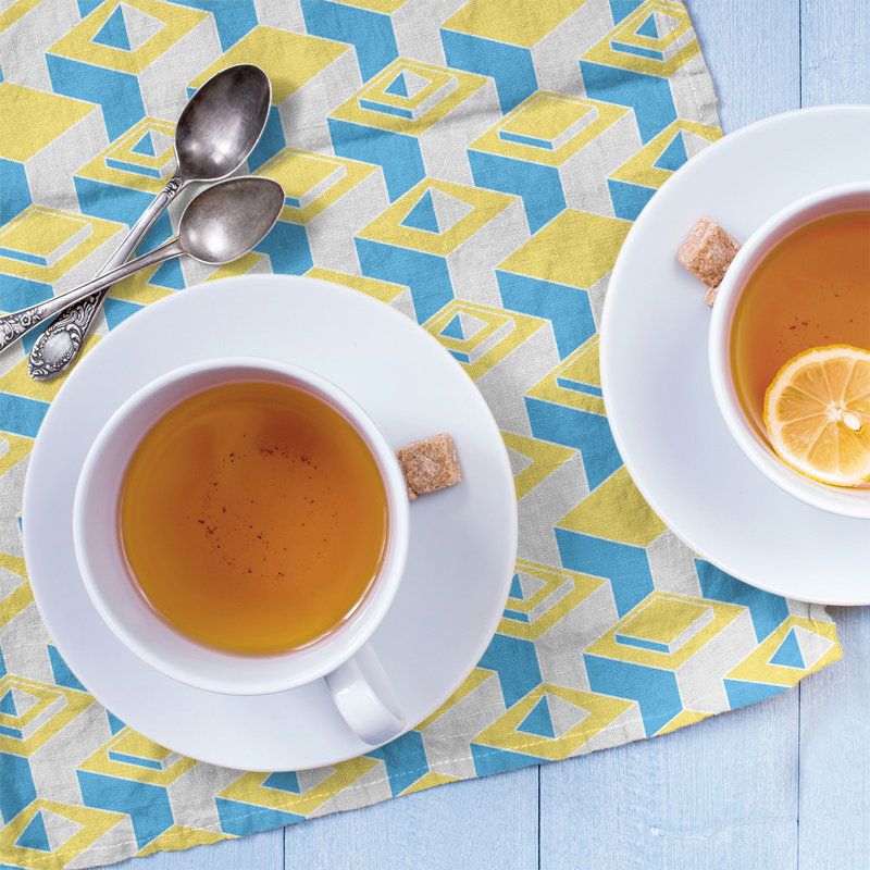 Patricia Geoffrey Tea Towel Kitchen Towel, Yellow/Blue/Gray, Poly Twill