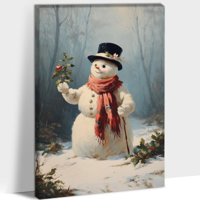 Art mural Winter Wonderland - bonhomme de neige, décoration murale, impressions de Noël rétro pour le salon, peinture sur toile des Fêtes pour cadre de décoration murale, 12 po x 16 po