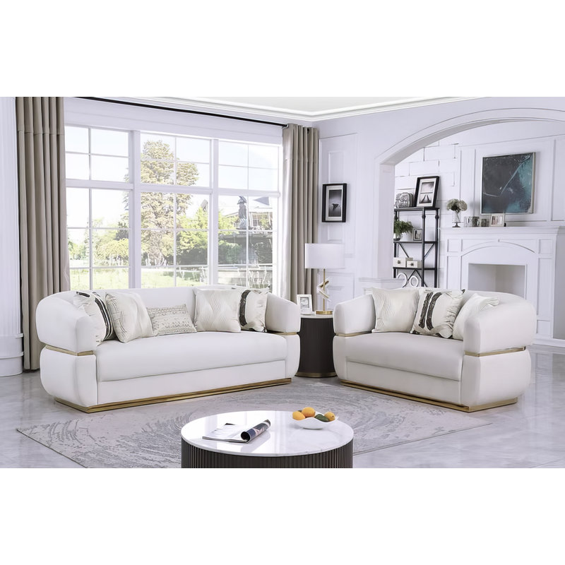 Salon 2 pièces Caramelo - blanc, Velours blanc