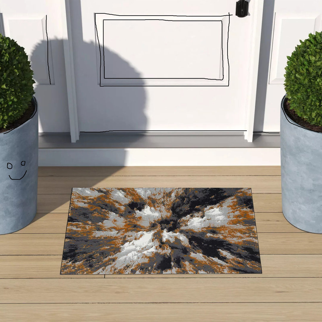 Abstract Machine Woven Flatweave RUST Area Rug